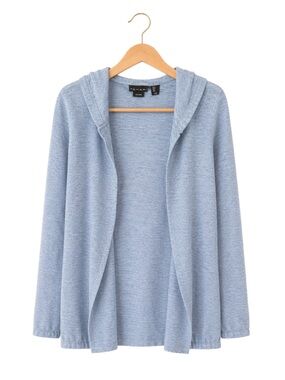 Womens Tahari Linen Hooded Cardigan Oversized Small Heathered Blue Lightweight
